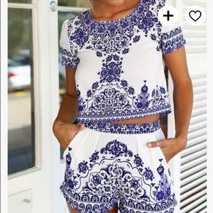 Greek Inspired Two Piece Set Crop top and Shorts